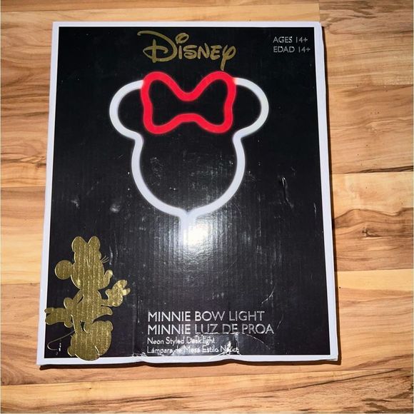 Disney Minnie Mouse Bow Red & White 12.5” Light Neon Desk Sign with Base NIB - Picture 2 of 9